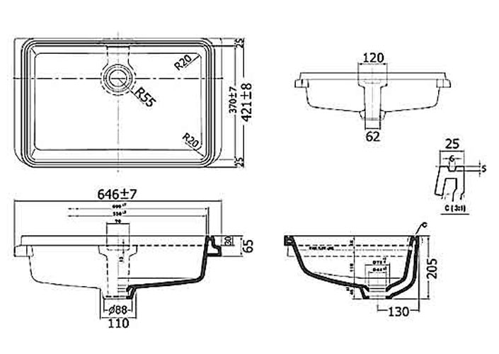 Bản vẽ kĩ thuật chậu rửa mặt TOTO L620