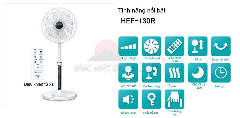 Các tính năng nổi bật của quạt điện Hitachi HEF-130R
