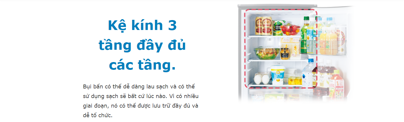 3 ngăn trên có khay được làm bằng kính có thể chịu nặng tốt