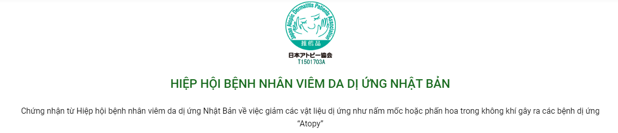  Điều hòa Panasonic CS-281DEX đã đạt chứng nhận của Hiệp hội Atopy Nhật Bản