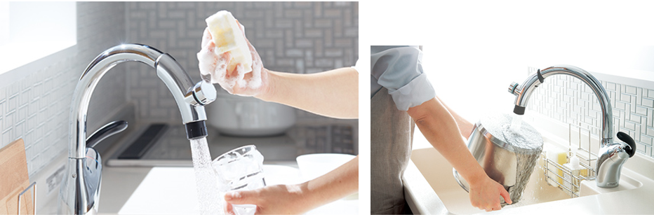 Ngoại trừ bật tắt ở cần gạt, bạn có thể bật tắt nước ở nút bấm trên đầu vòi