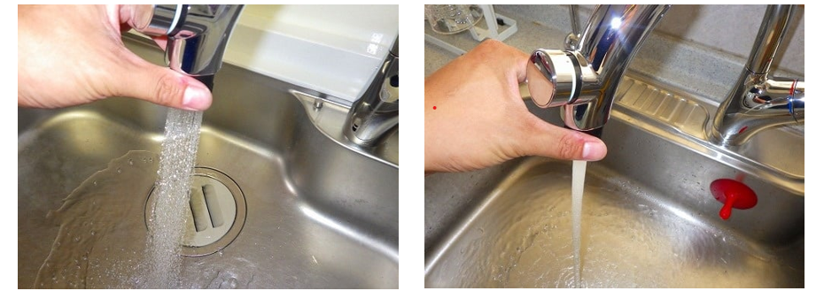 Điều chỉnh ở đầu vòi để mở nước: xòe - chụm