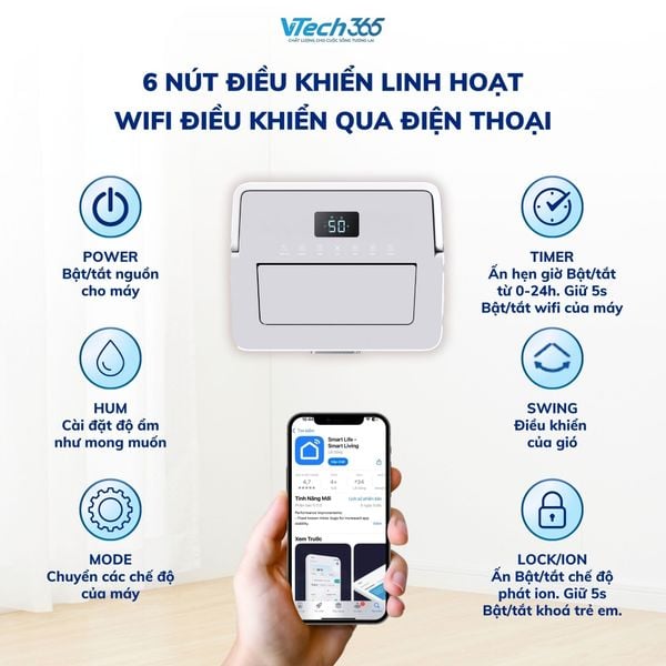 Máy hút ẩm Vtech365 VT-HA350, kết nối điện thoại