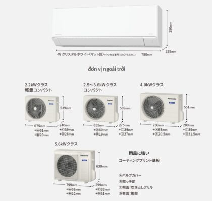 Kích thước Panasonic CS-225DFL - 285dfl - 404dfl -565dfl